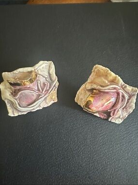 LACOMBE VANTAGE UNIQUE PORCELAIN HAND PAINTED EARRINGS /PINK & GOLD